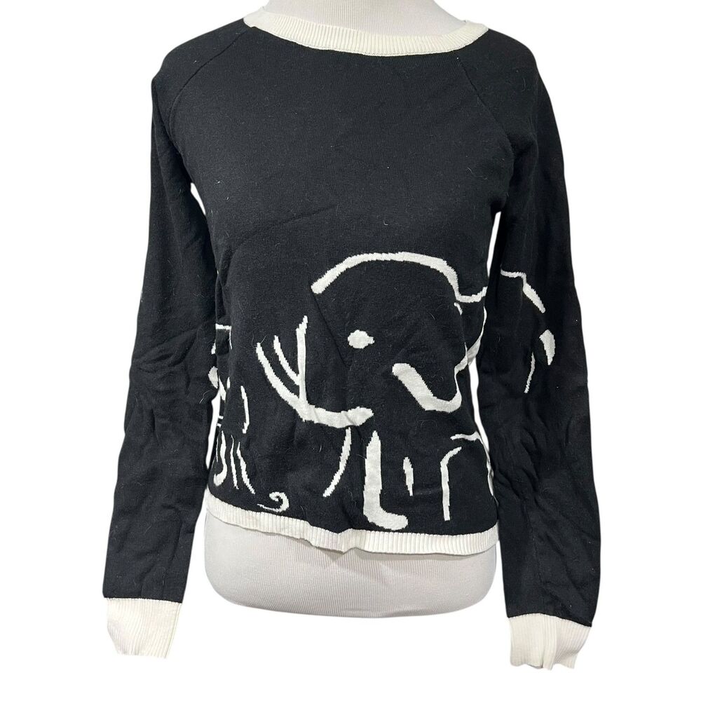 Penny Candy Zoologist Elephant Black Cream Sweater zip cotton girls 14 womens S